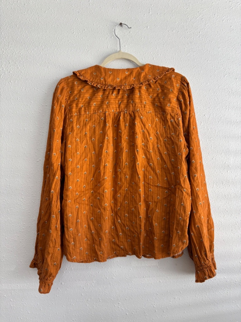 Anthropologie Pilcro Keira Brown Floral Collared Button-Front Long Sleeve Blouse - Picture 5 of 7